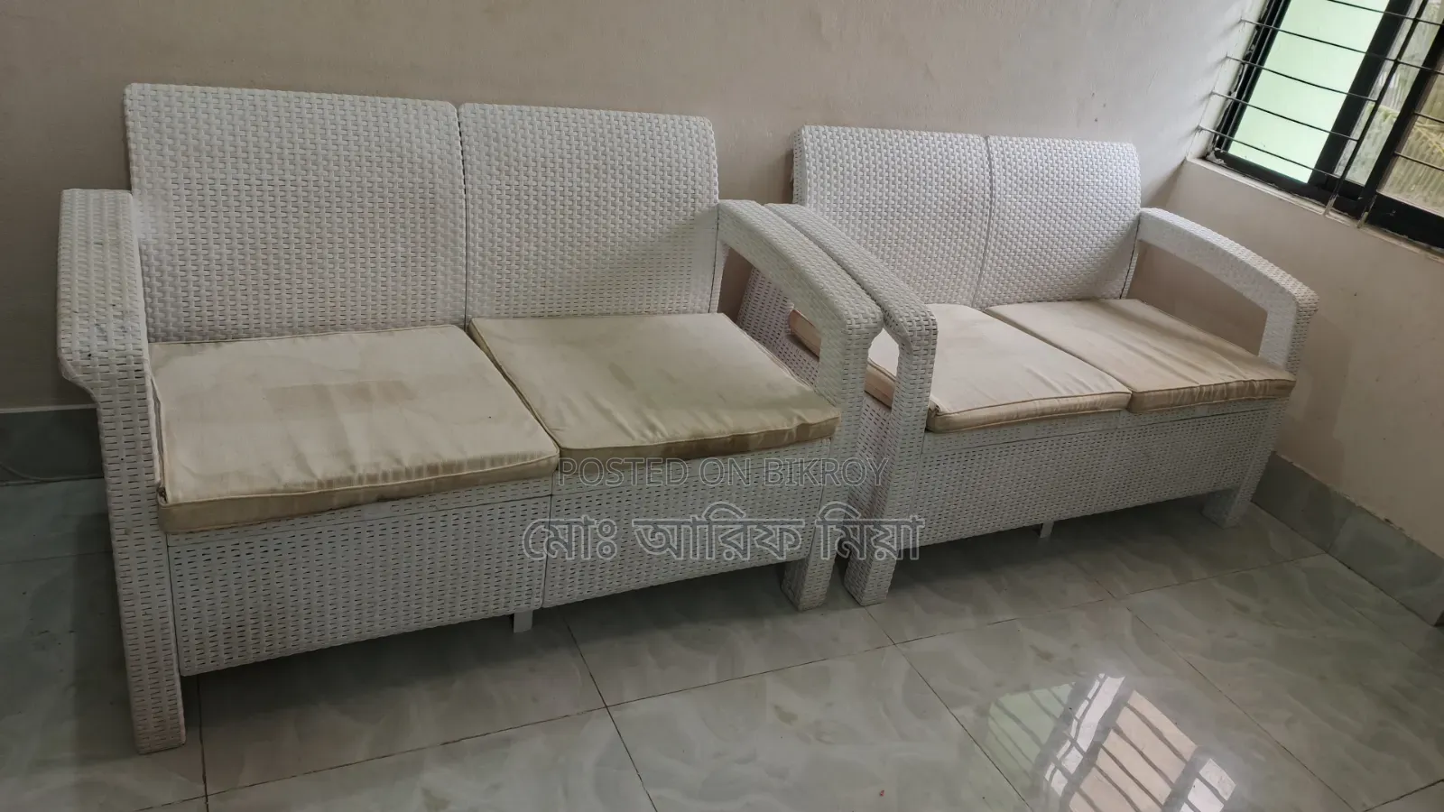 Caino Sofa Double (Two Set) With Foam White Cover (Maroon)