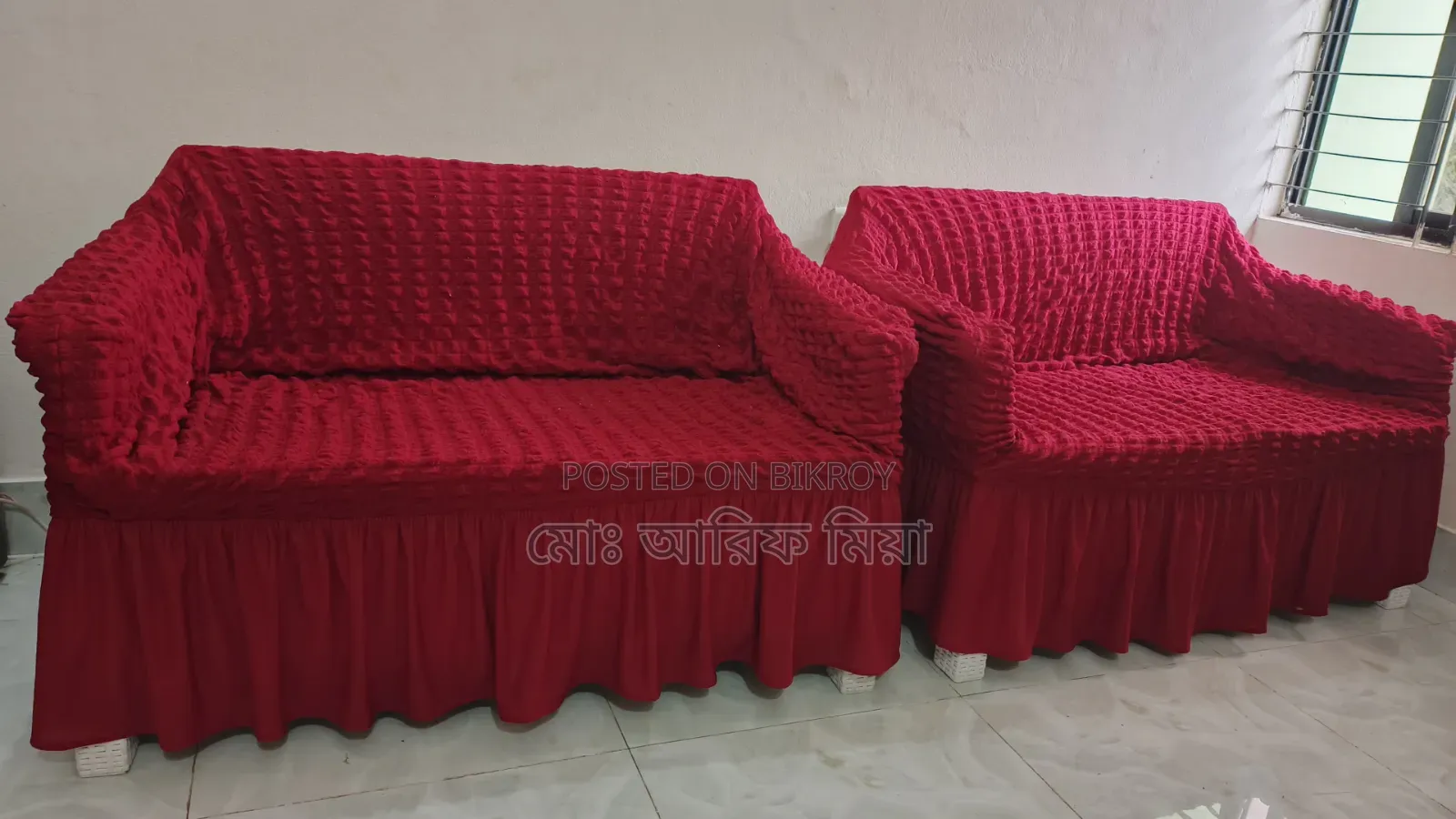 Caino Sofa Double (Two Set) With Foam White Cover (Maroon)