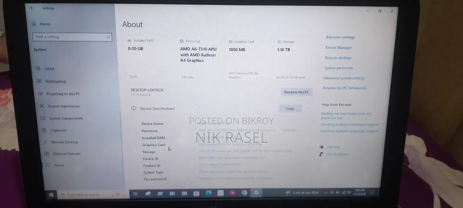 Laptop HP 15S 8GB AMD A6 SSD 256GB