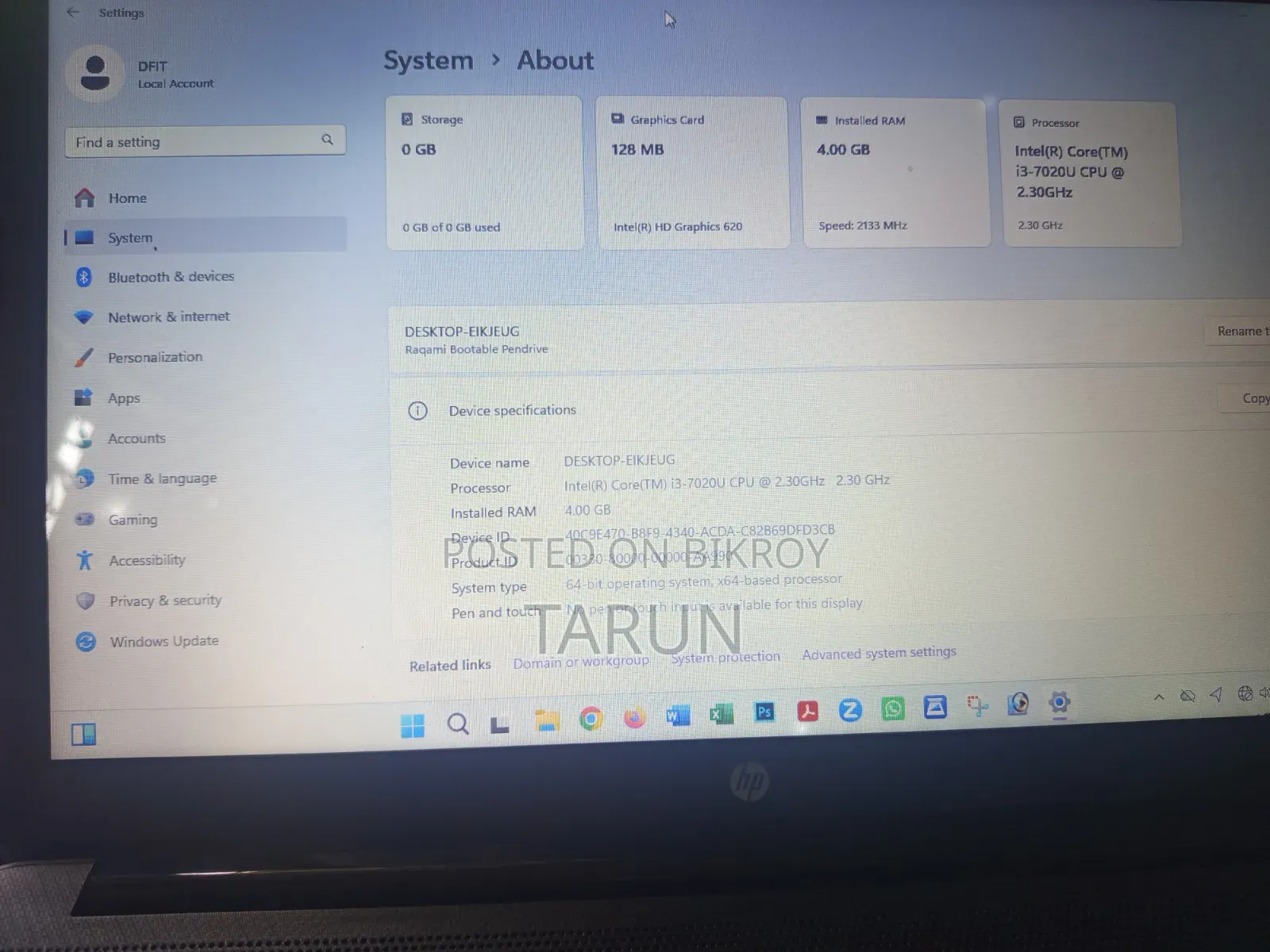 ল্যাপটপ HP 15-Da3007nia 128GB ইন্টেল কোর I3 HDD+SSD 1T