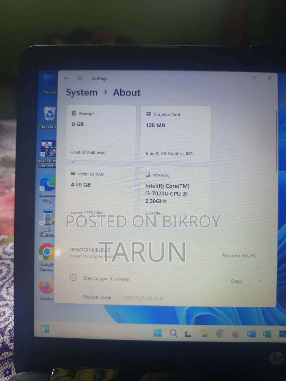 ল্যাপটপ HP 15-Da3007nia 128GB ইন্টেল কোর I3 HDD+SSD 1T