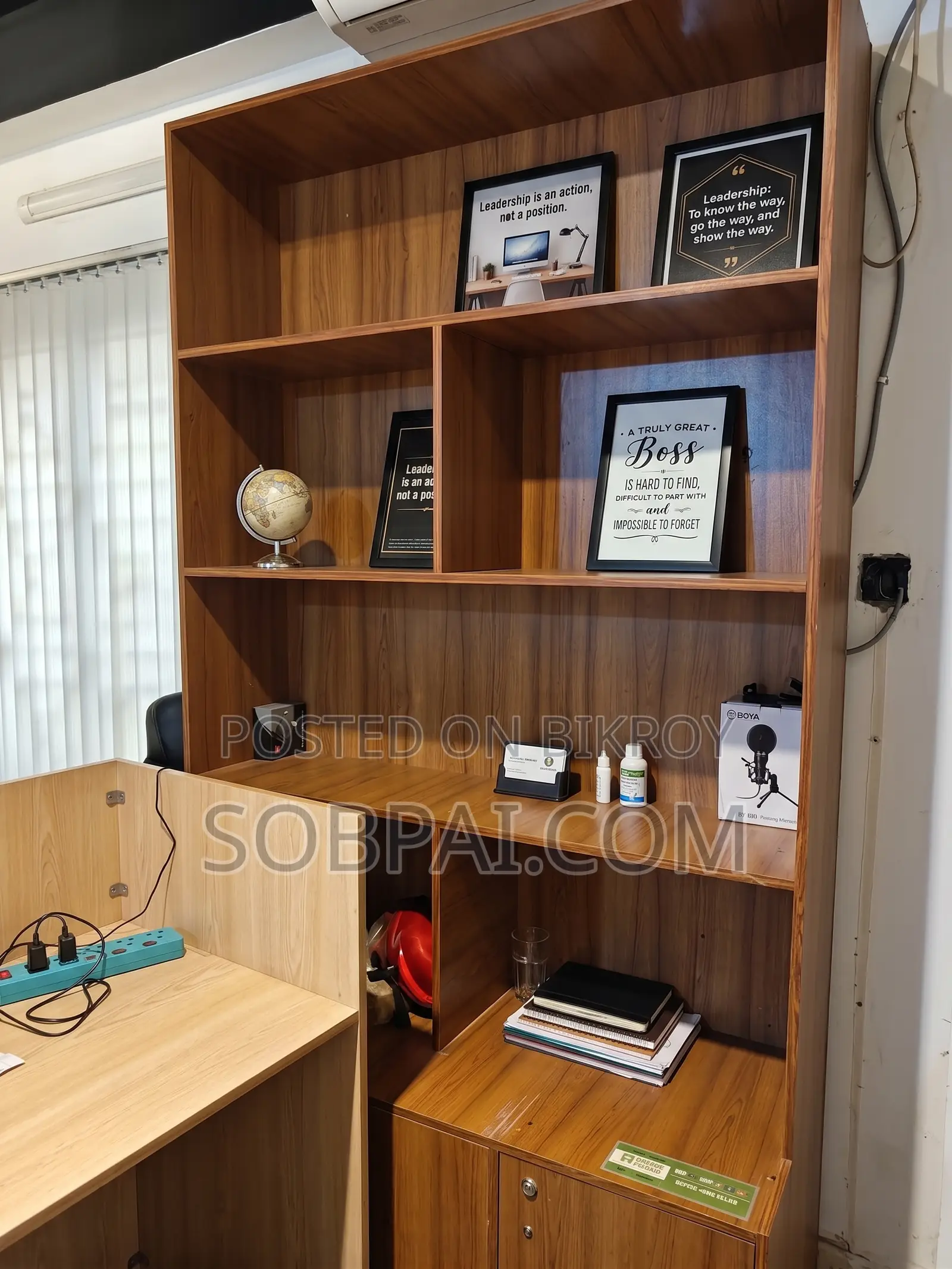 Used Tall Wooden Texture Office Bookshelf Display Cabinet