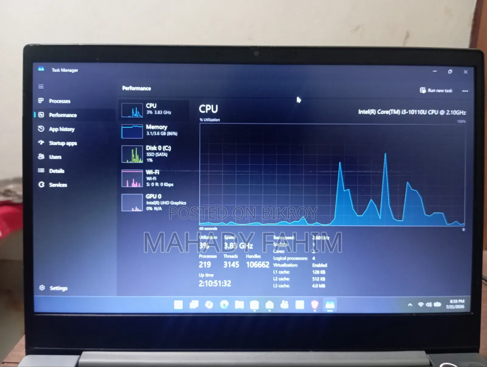 Laptop Lenovo Thinkbook 14 4GB Intel Core I3 SSD 128GB