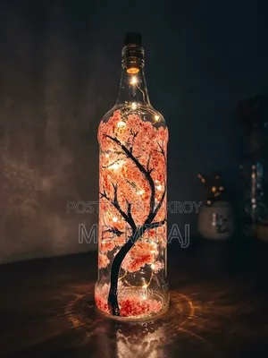 Handmade Cherry Blossom Bottle Lamp With Warm Light