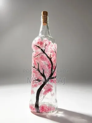 Handmade Cherry Blossom Bottle Lamp With Warm Light