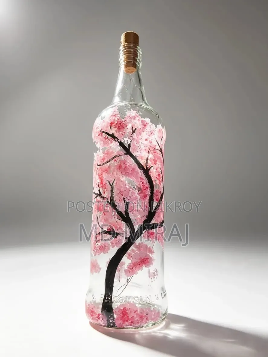 Handmade Cherry Blossom Bottle Lamp With Warm Light