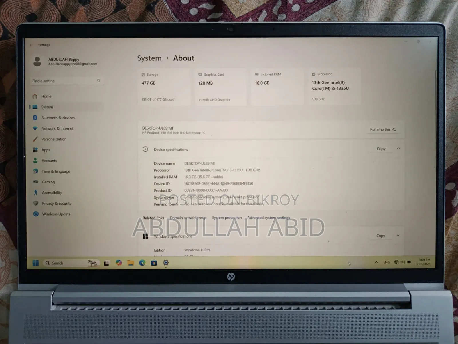 Laptop HP ProBook 450 G9 16GB Intel Core I5 SSD 512GB