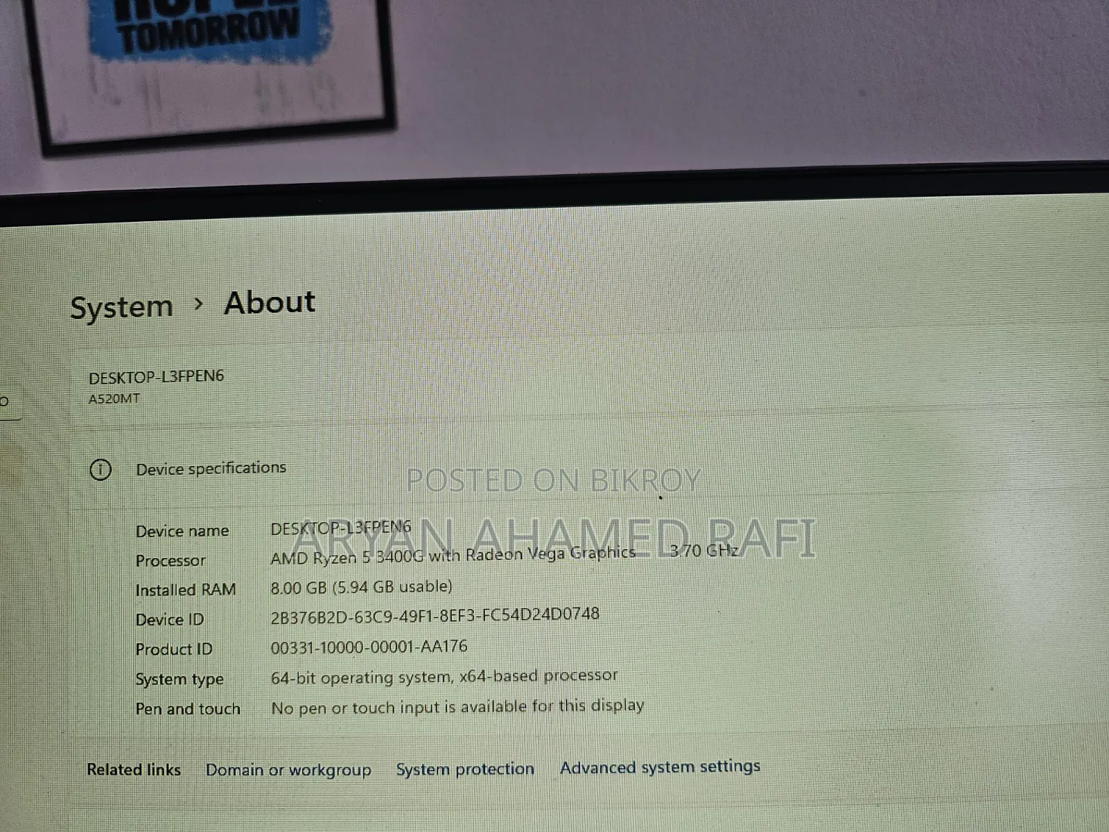Desktop Computer 8GB AMD Ryzen 5 SSD 256GB