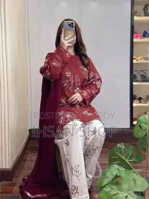 কটন ড্রেস উইথ স্কিন প্রিন্ট ৩ পিস