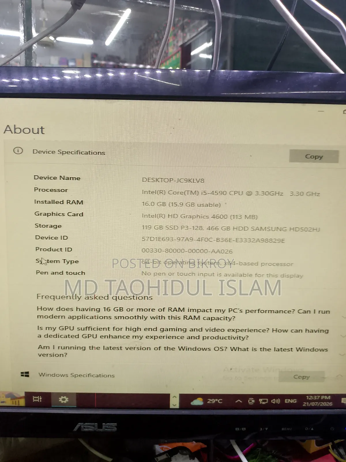 Desktop Computer Gigabyte 16GB Intel Core i5 HDD+SSD 512GB