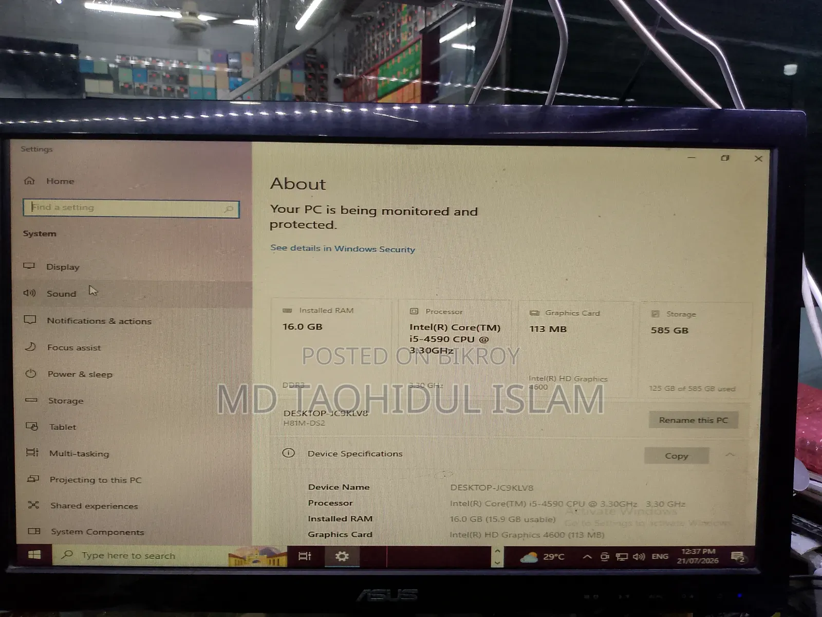 Desktop Computer Gigabyte 16GB Intel Core i5 HDD+SSD 512GB