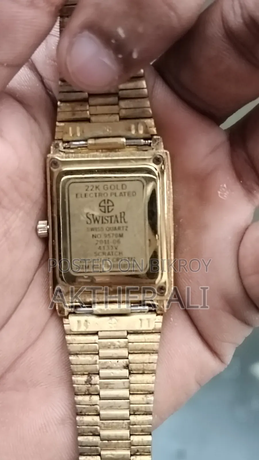 Swistar Swiss Quartz 9570M Gold-Plated Rectangle Dress Watch