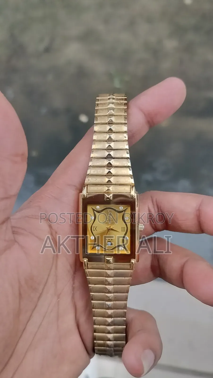 Swistar Swiss Quartz 9570M Gold-Plated Rectangle Dress Watch