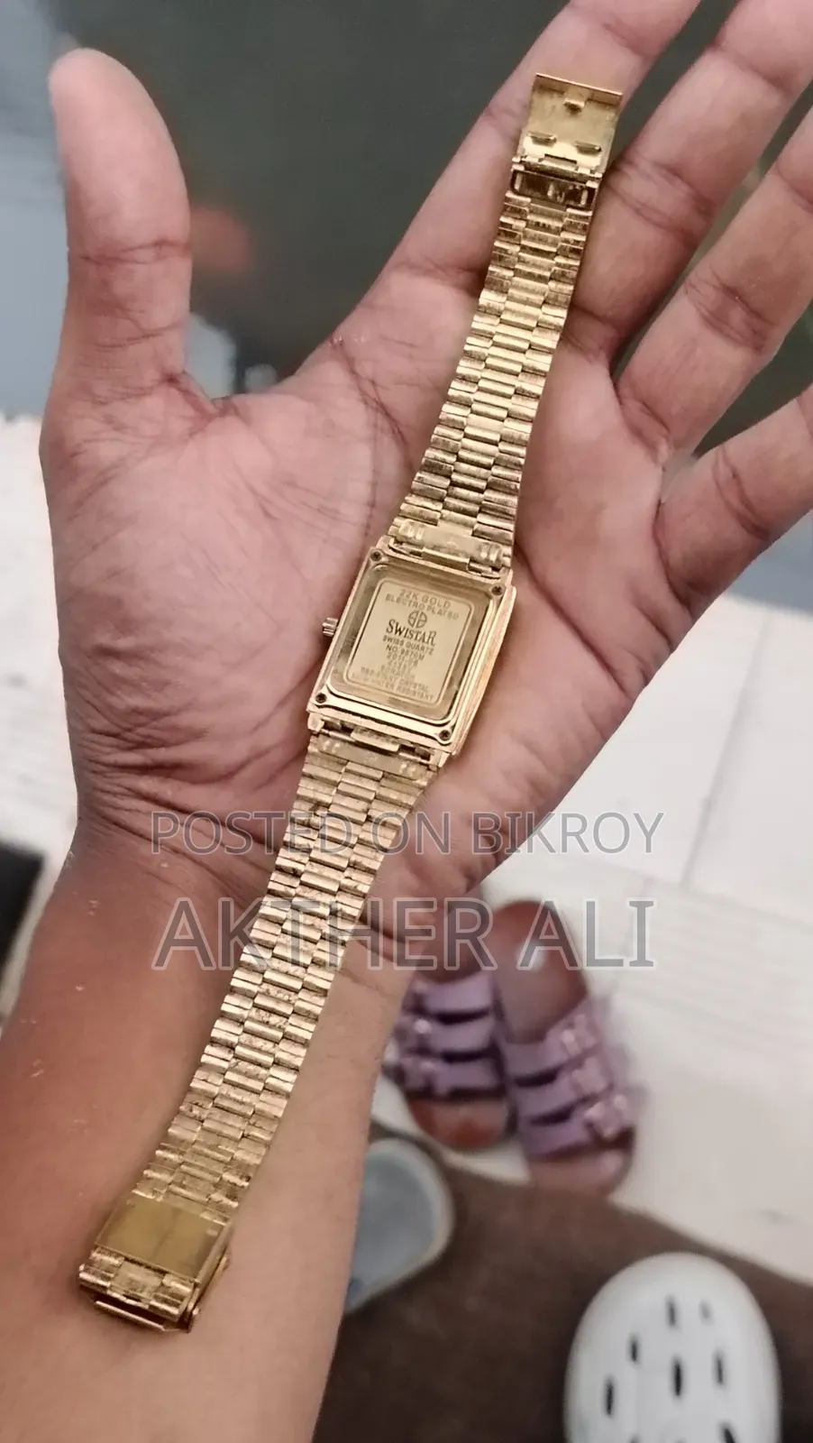 Swistar Swiss Quartz 9570M Gold-Plated Rectangle Dress Watch