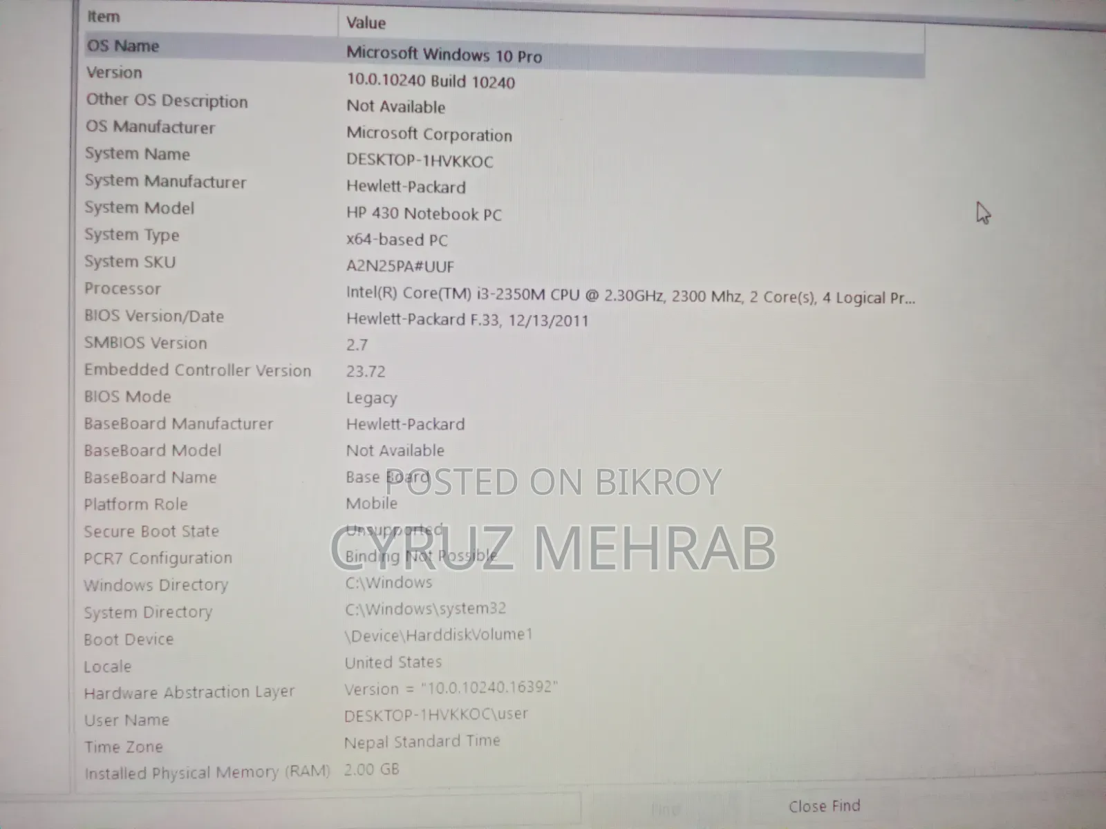 Laptop HP 430 2GB Intel Core I3 HDD 256GB