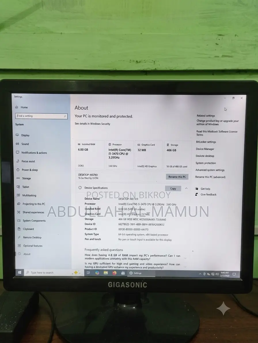 Desktop Computer Gigabyte 8GB Intel Core i5 HDD 500GB