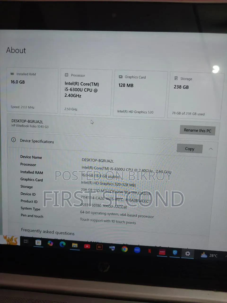 Laptop HP EliteBook 1040 G3 16GB Intel Core I5 SSD 256GB
