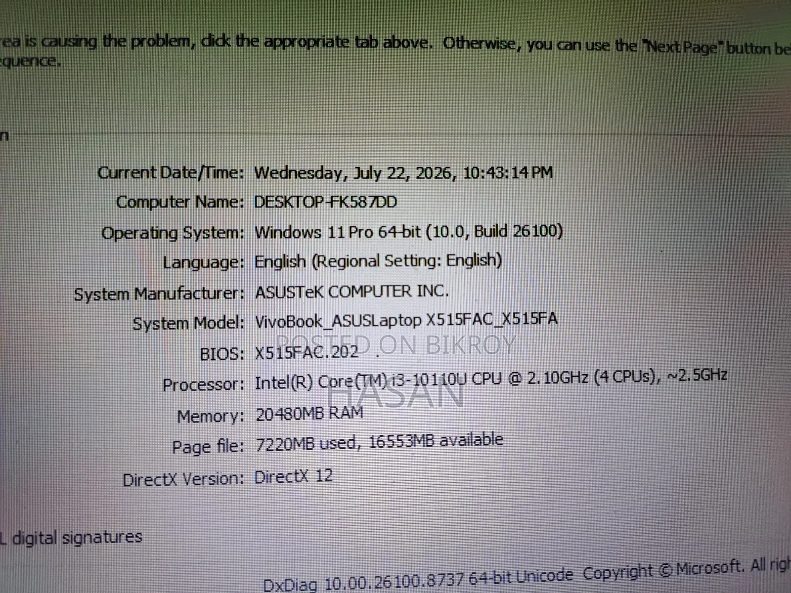 Laptop ASUS VivoBook X540SA 20GB Intel Core I3 HDD+SSD 1T