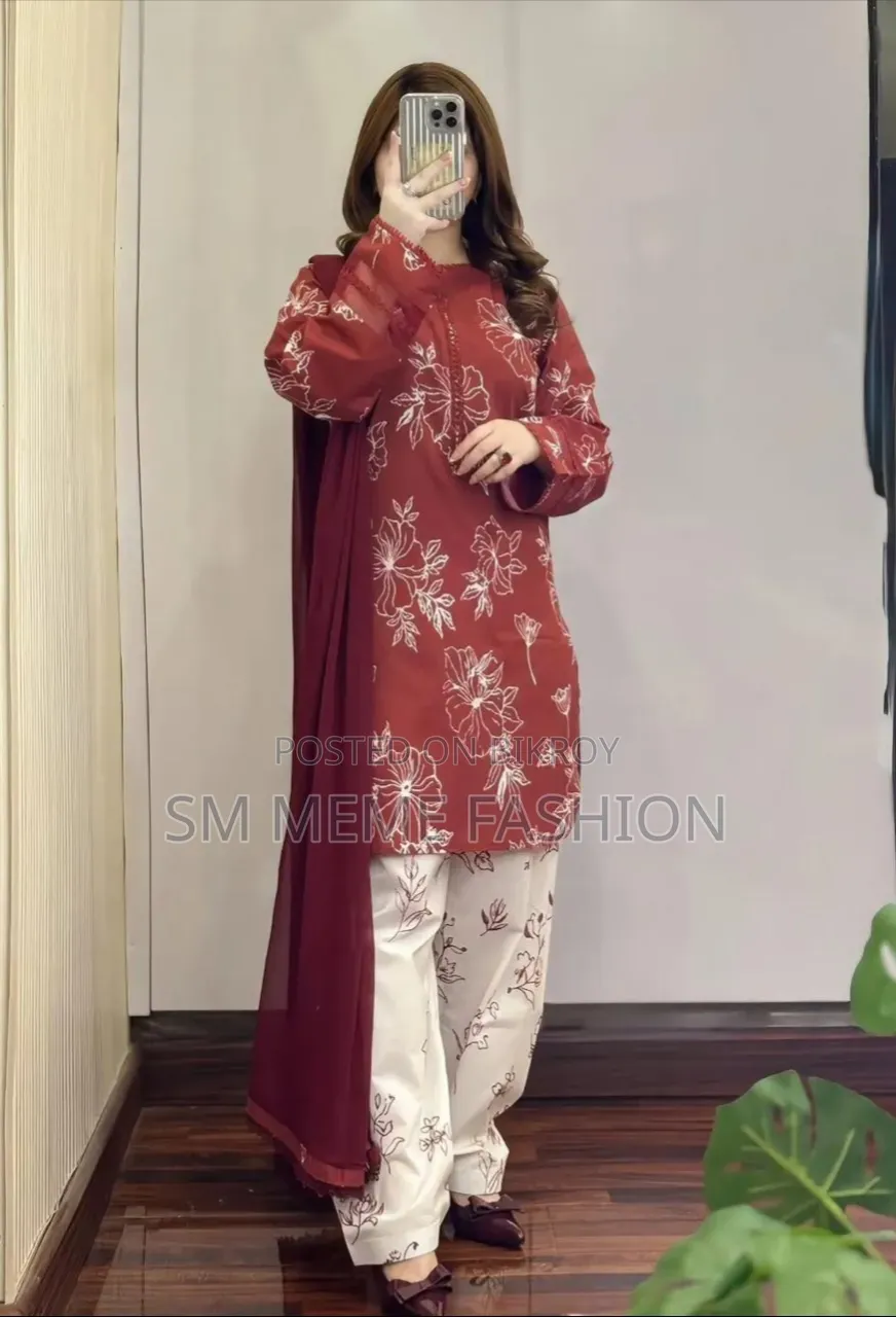 স্কিন প্রিন্টের সুতির থ্রিপিস