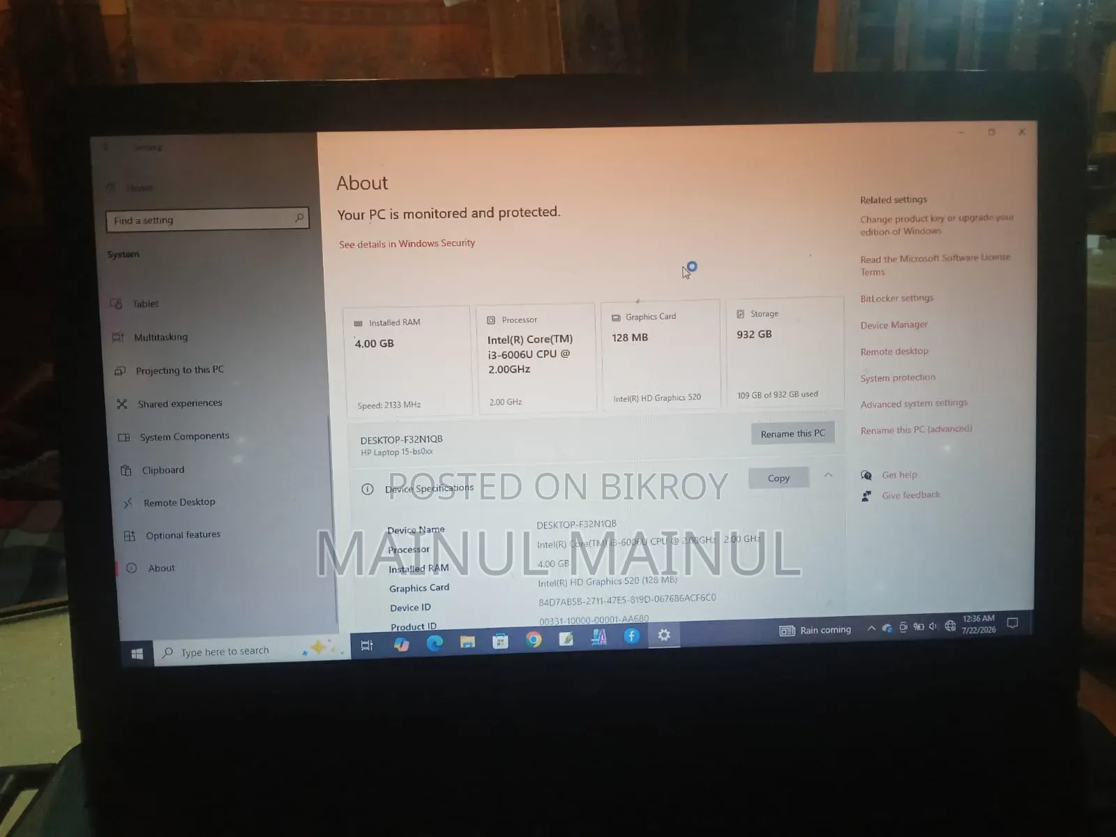 HP Laptop 4GB Intel Core I3 1TB HDD