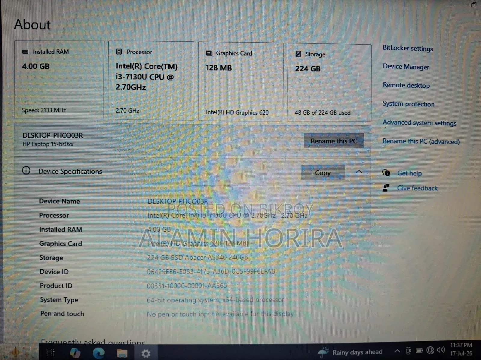 Laptop HP 15 4GB Intel Core i3 SSD 256GB