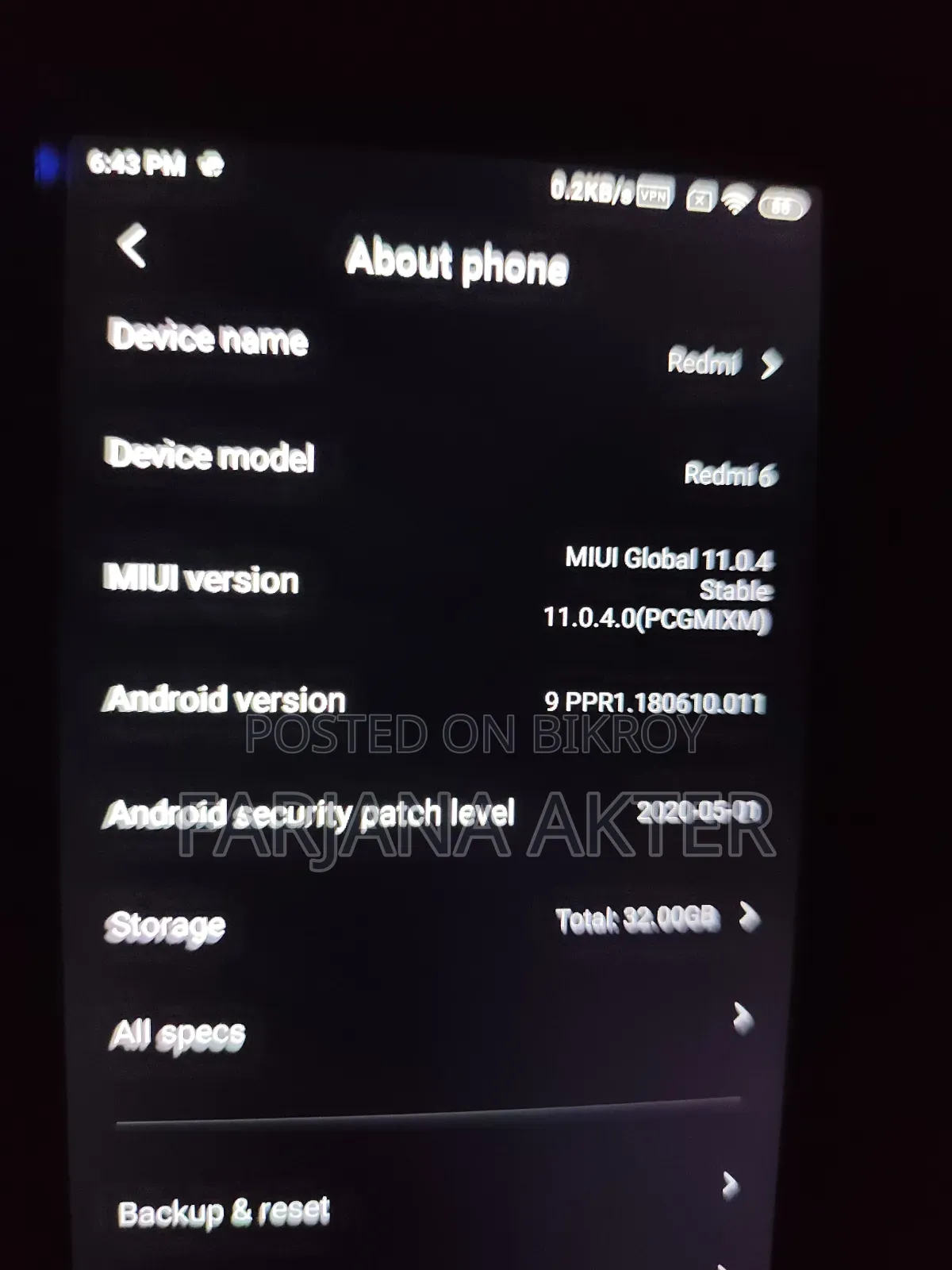 শাওমি রেডমি ৬ ৩২ জিবি ব্ল্যাক