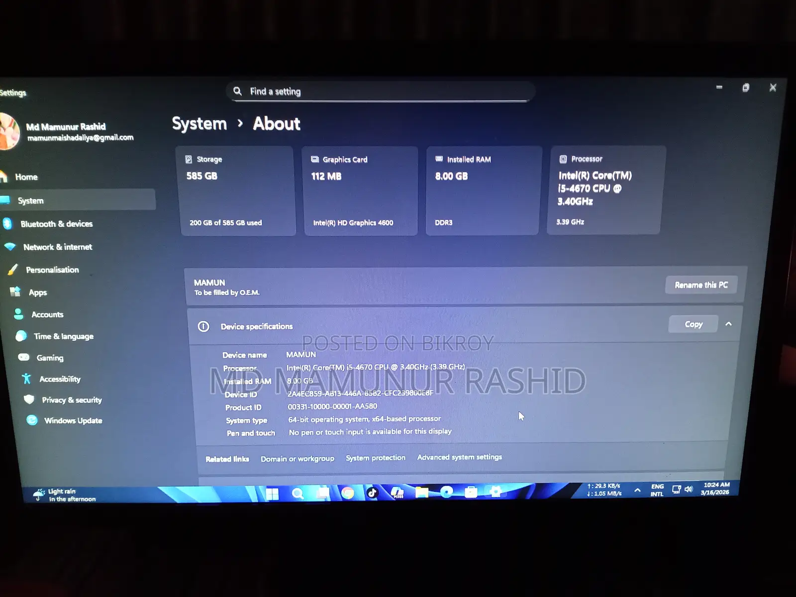 Desktop Computer 8GB Intel Core I5 HDD+SSD 512GB