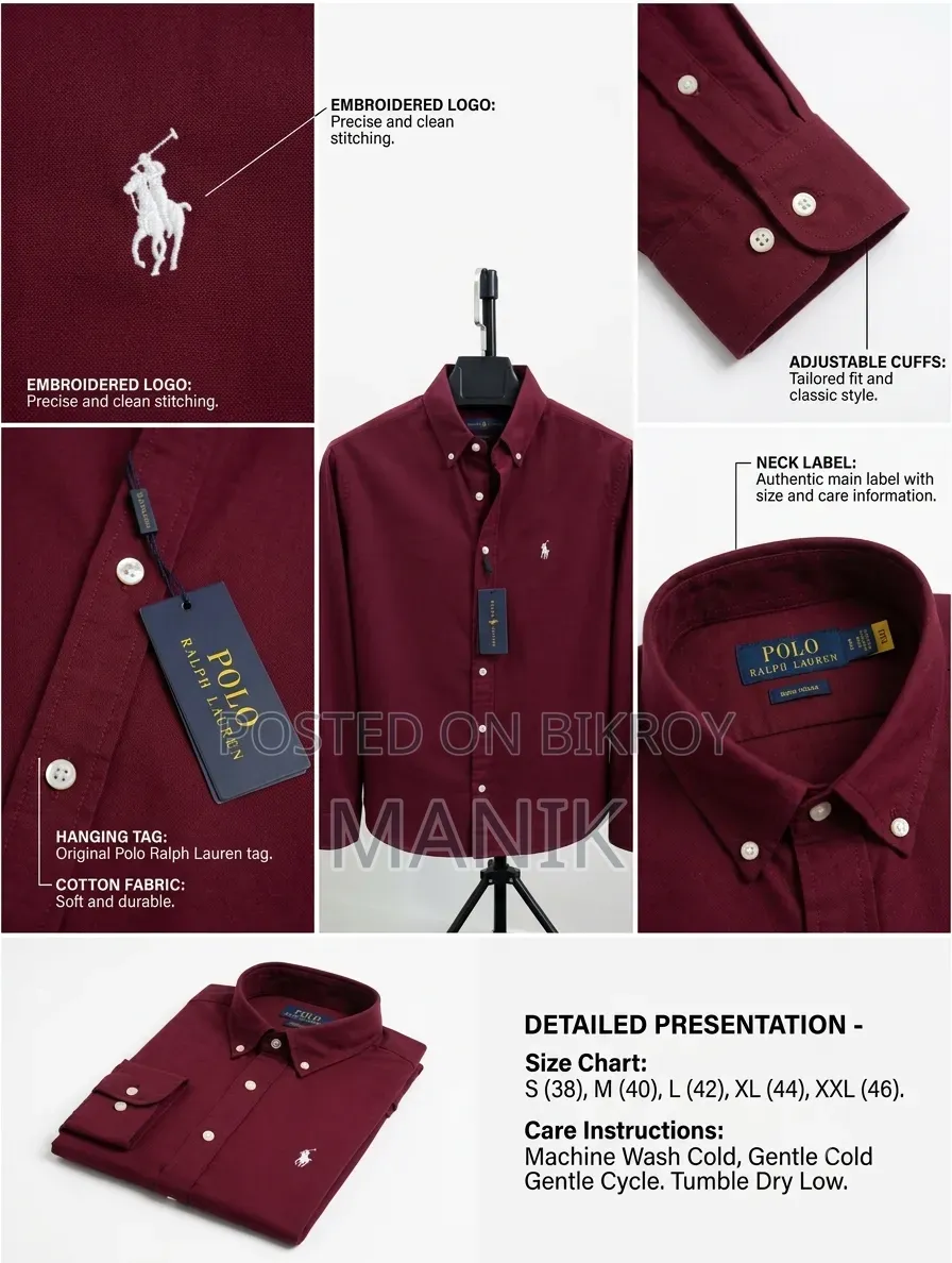 Men's Classic Maroon Oxford Cotton Shirt - Slim Fit