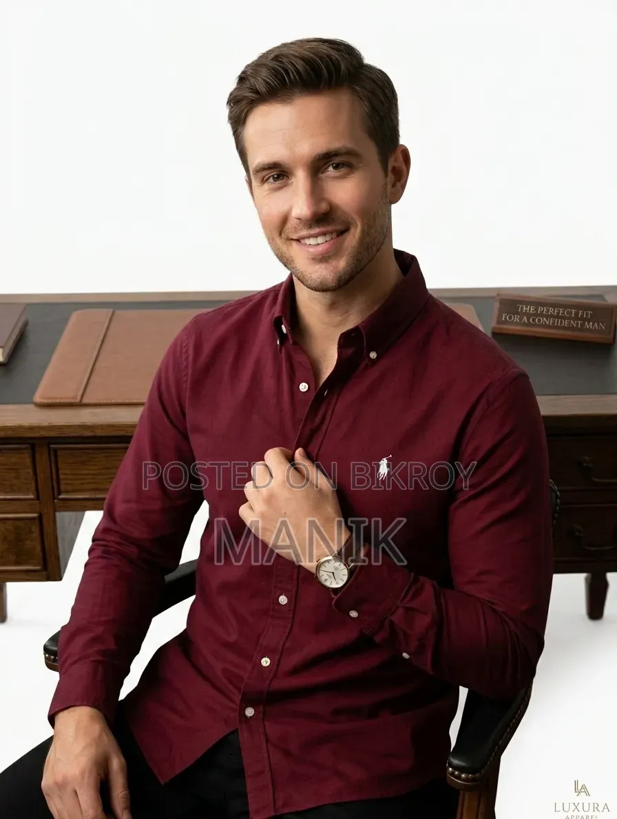 Men's Classic Maroon Oxford Cotton Shirt - Slim Fit