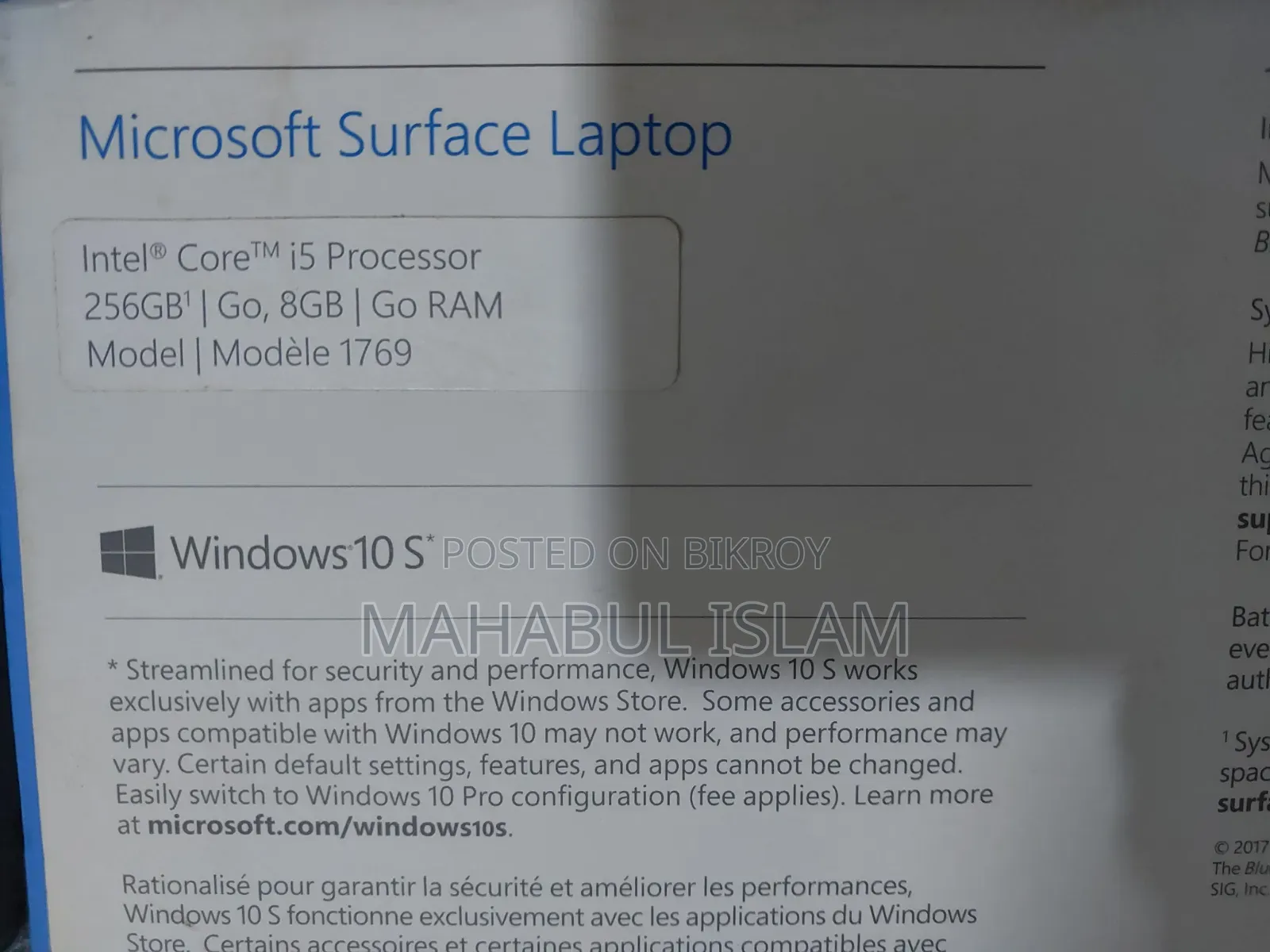 Laptop Microsoft Surface Laptop 8GB Intel Core I5 SSD 256GB