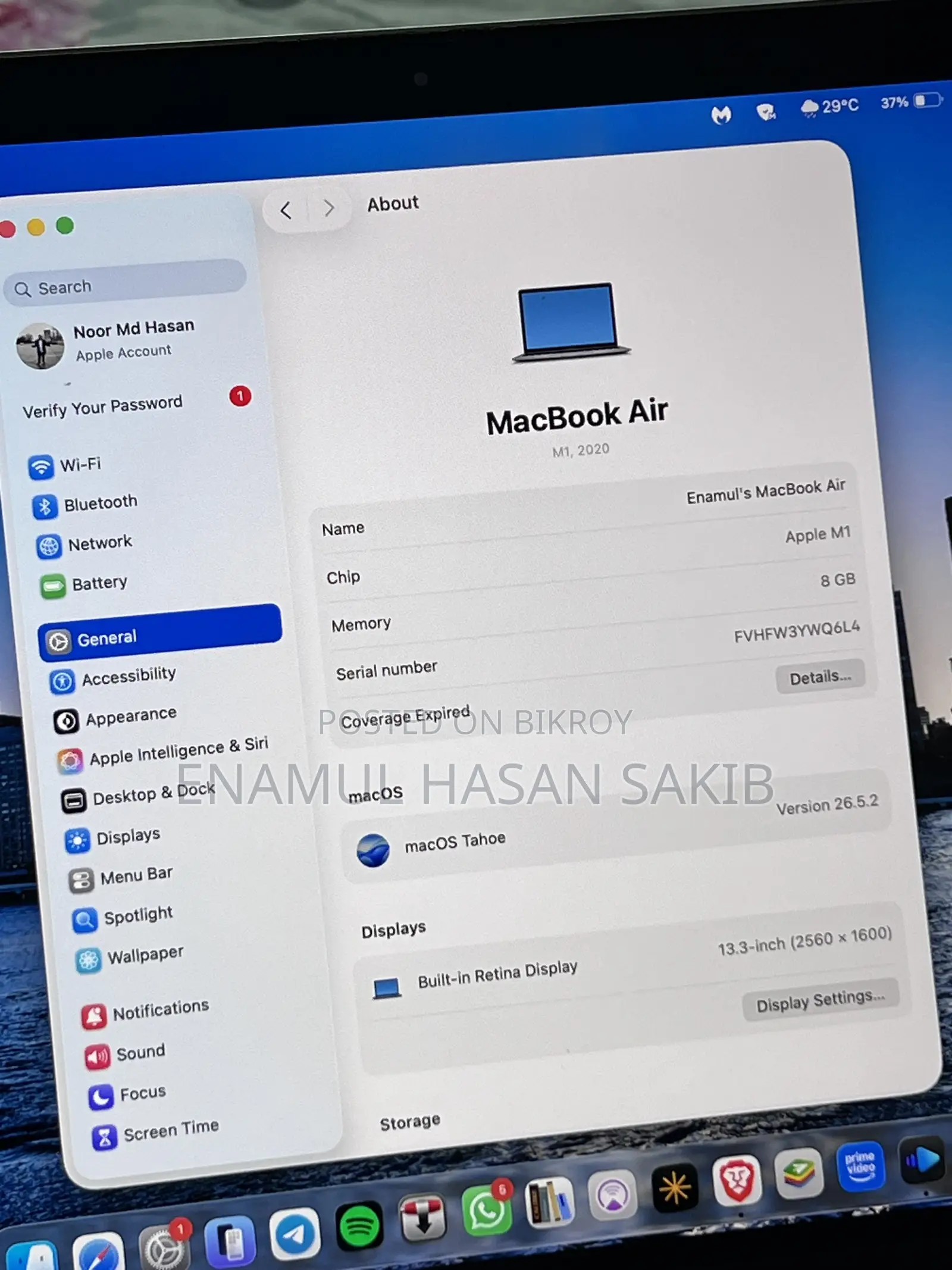 Laptop Apple MacBook Air 2020 M1 8GB Apple M1 SSD 256GB
