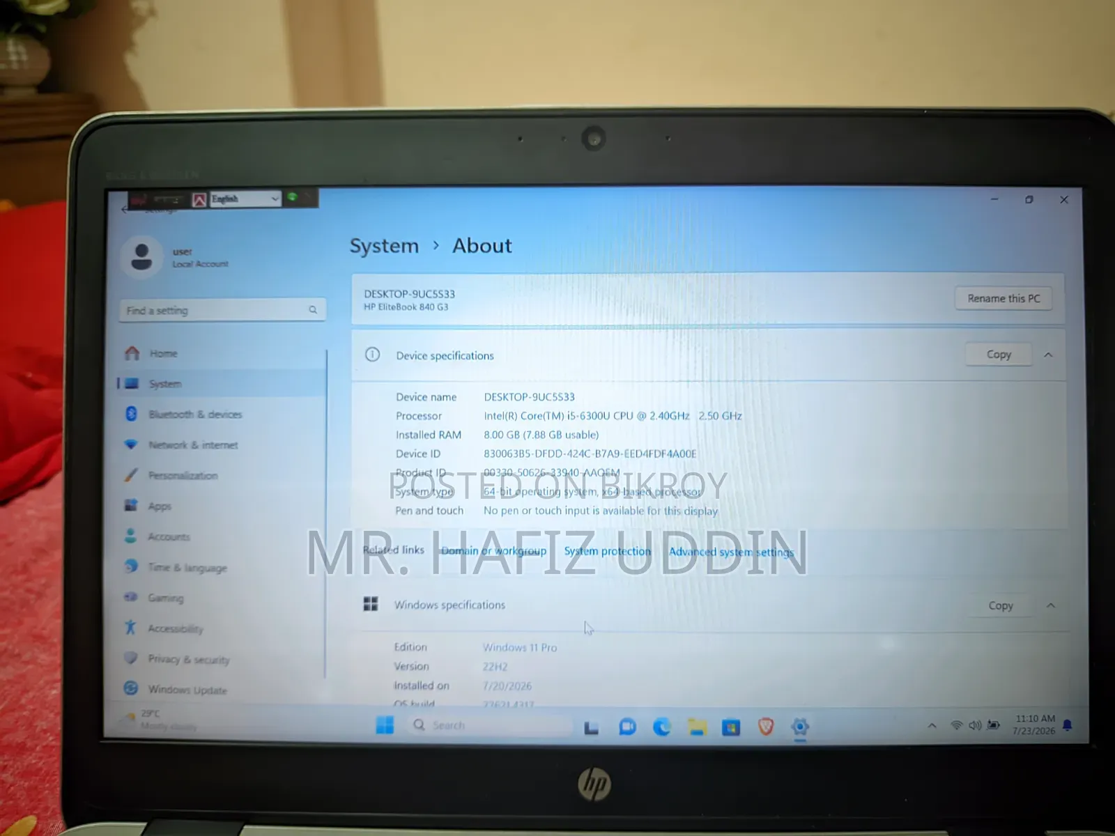 Laptop HP EliteBook 840 G3 8GB Intel Core I5 SSD 256GB