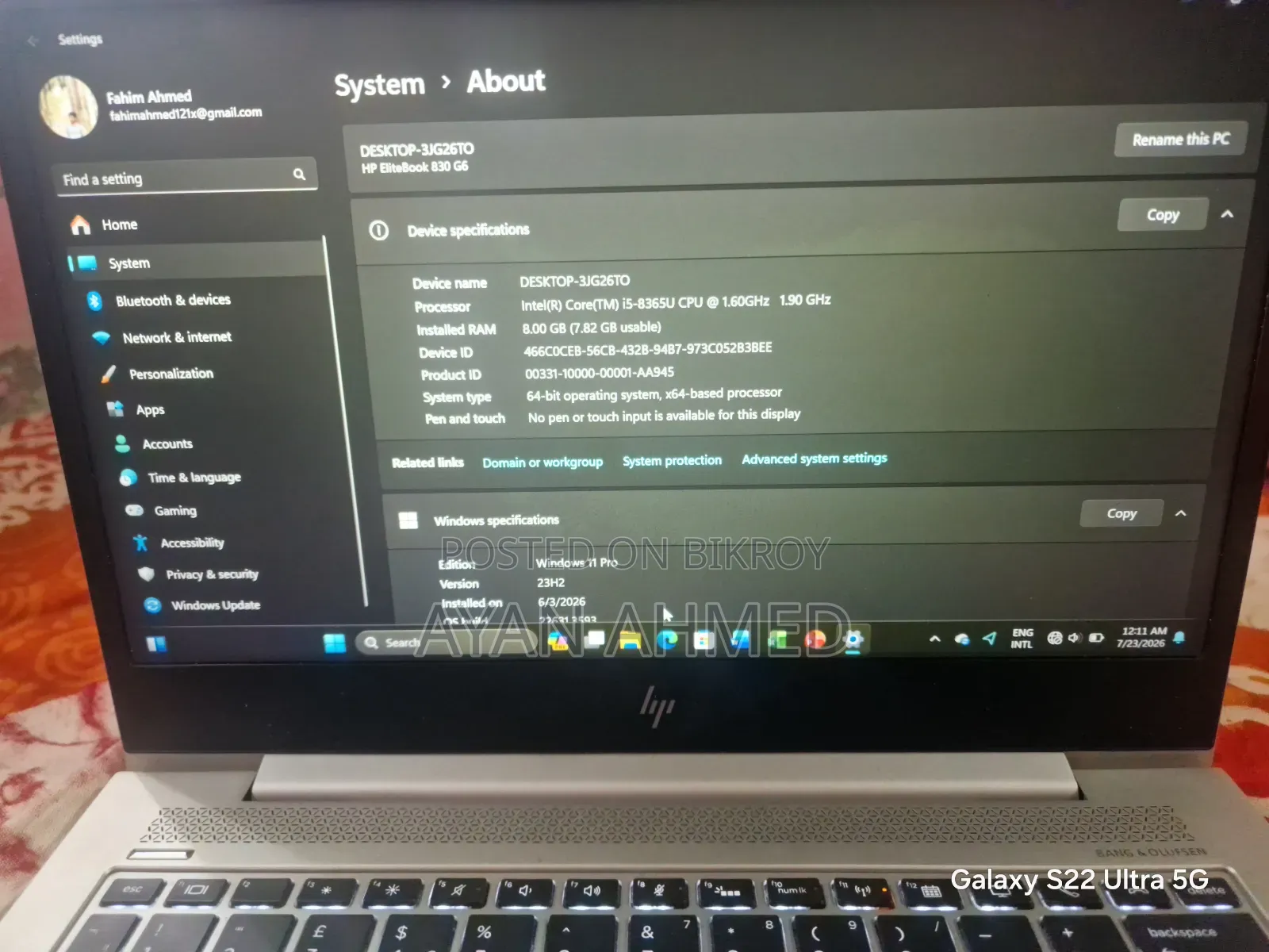 Laptop HP EliteBook 830 G6 8GB Intel Core i5 HDD+SSD 256GB
