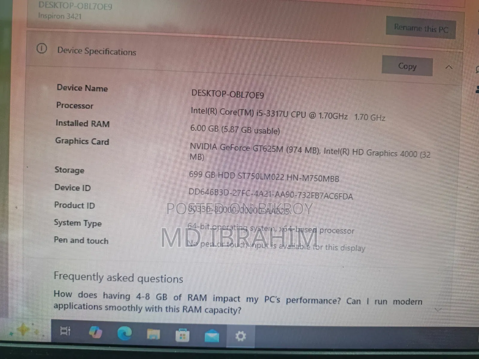 Laptop Dell Inspiron 14 6GB Intel Core i5 HDD 700GB