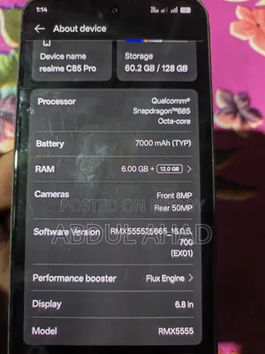 রিয়েলমি সি৮৫ ৫জি ১২৮ জিবি কালো