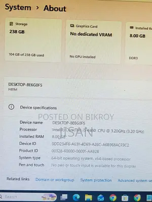 Desktop Computer 8GB Intel Core I5 SSD 256GB