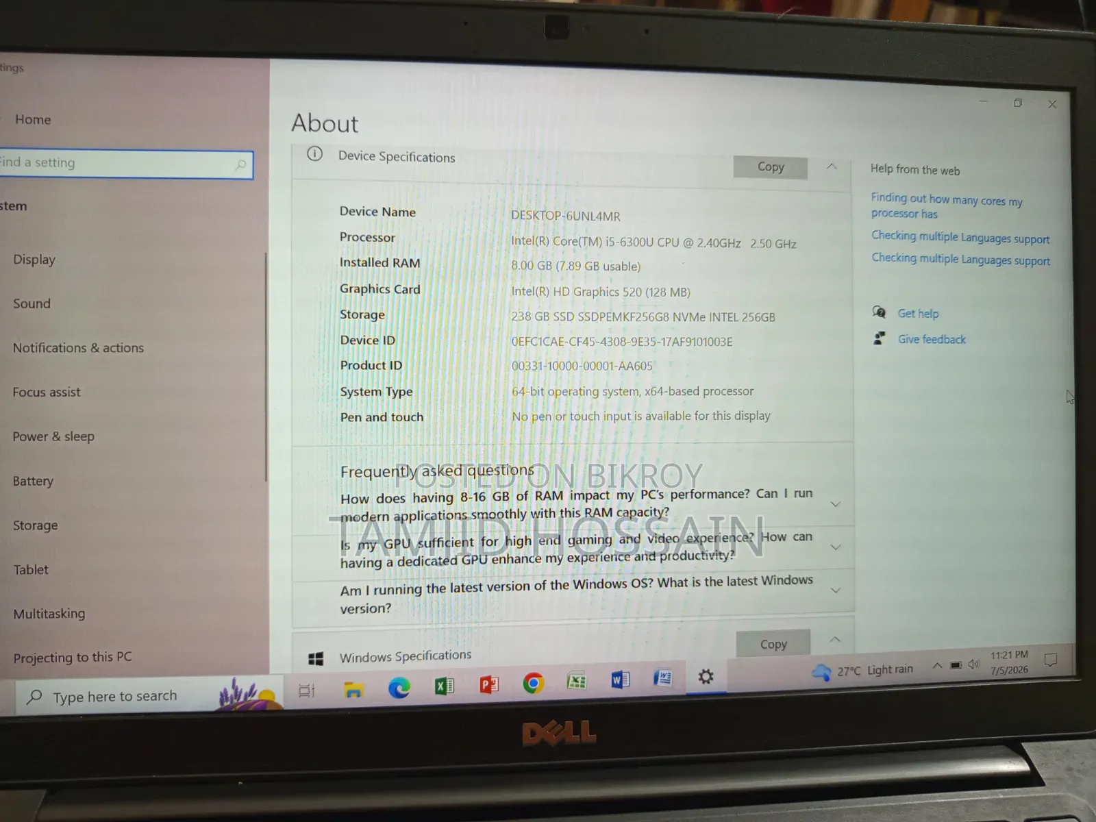 Laptop Dell Latitude 7480 8GB Solid State Drive 6th Generation