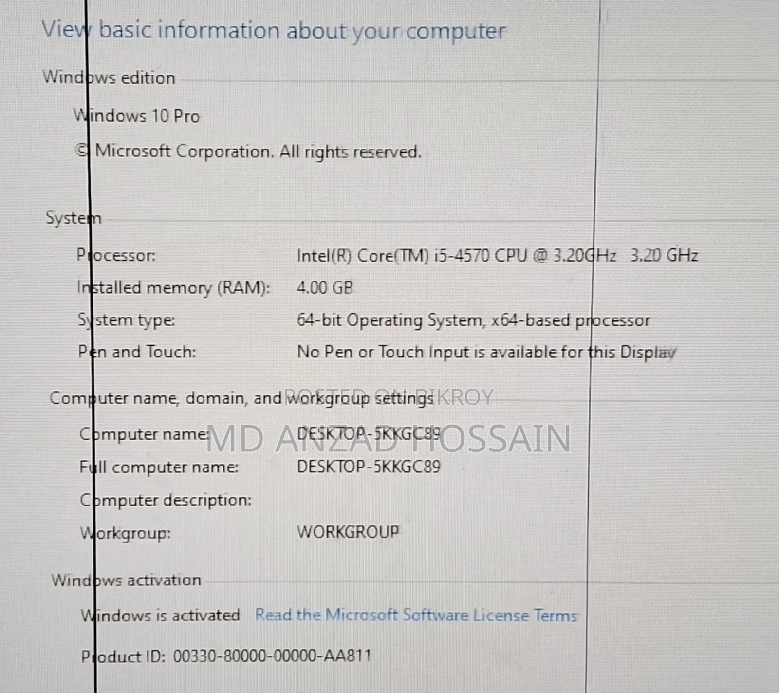 Desktop Computer 4GB Intel Core I5 SSD 128GB