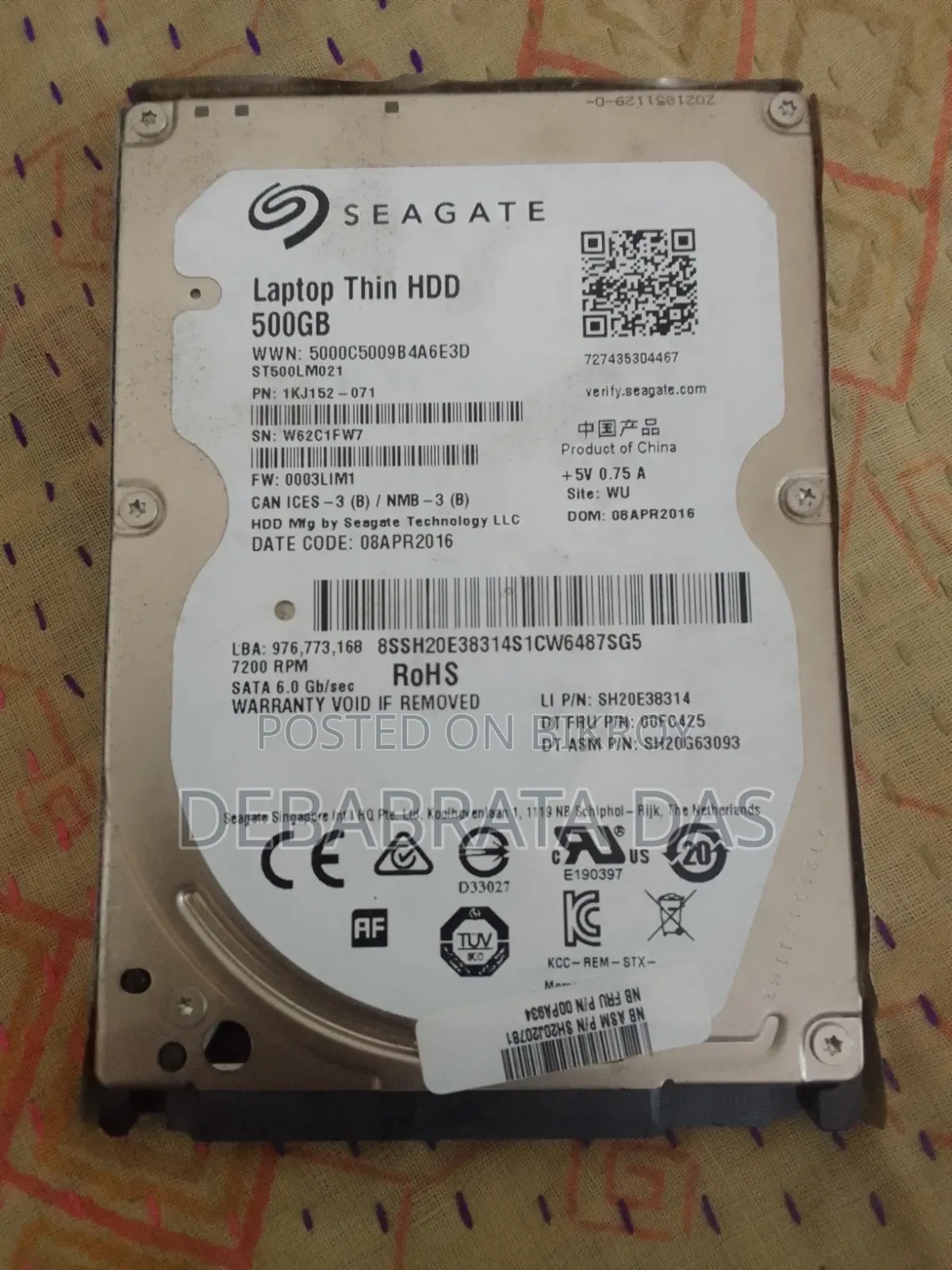 Laptop HDD 500GB 100% Health