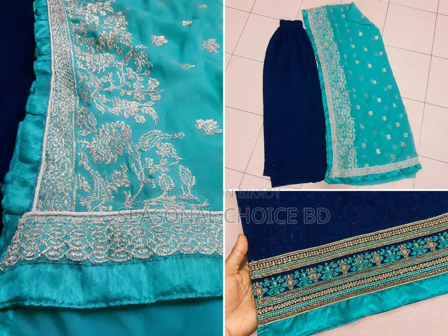 সুন্দর নেভি ব্লু টার্কোয়েজ এমব্রয়ডারি করা নারীদের পোশাক