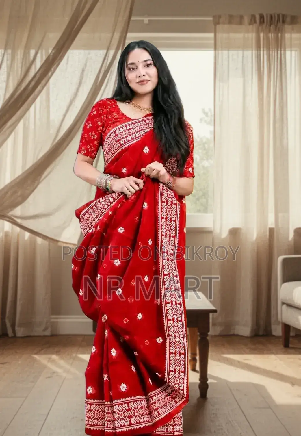 প্রিমিয়াম হাফ সিল্ক জামদানি প্রিন্ট শাড়ি