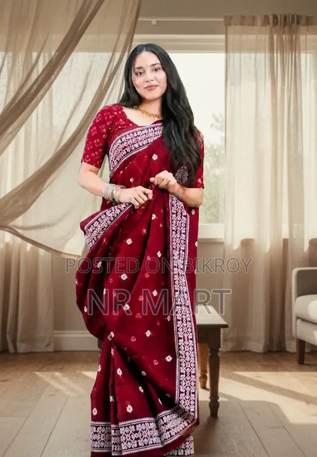প্রিমিয়াম হাফ সিল্ক জামদানি প্রিন্ট শাড়ি