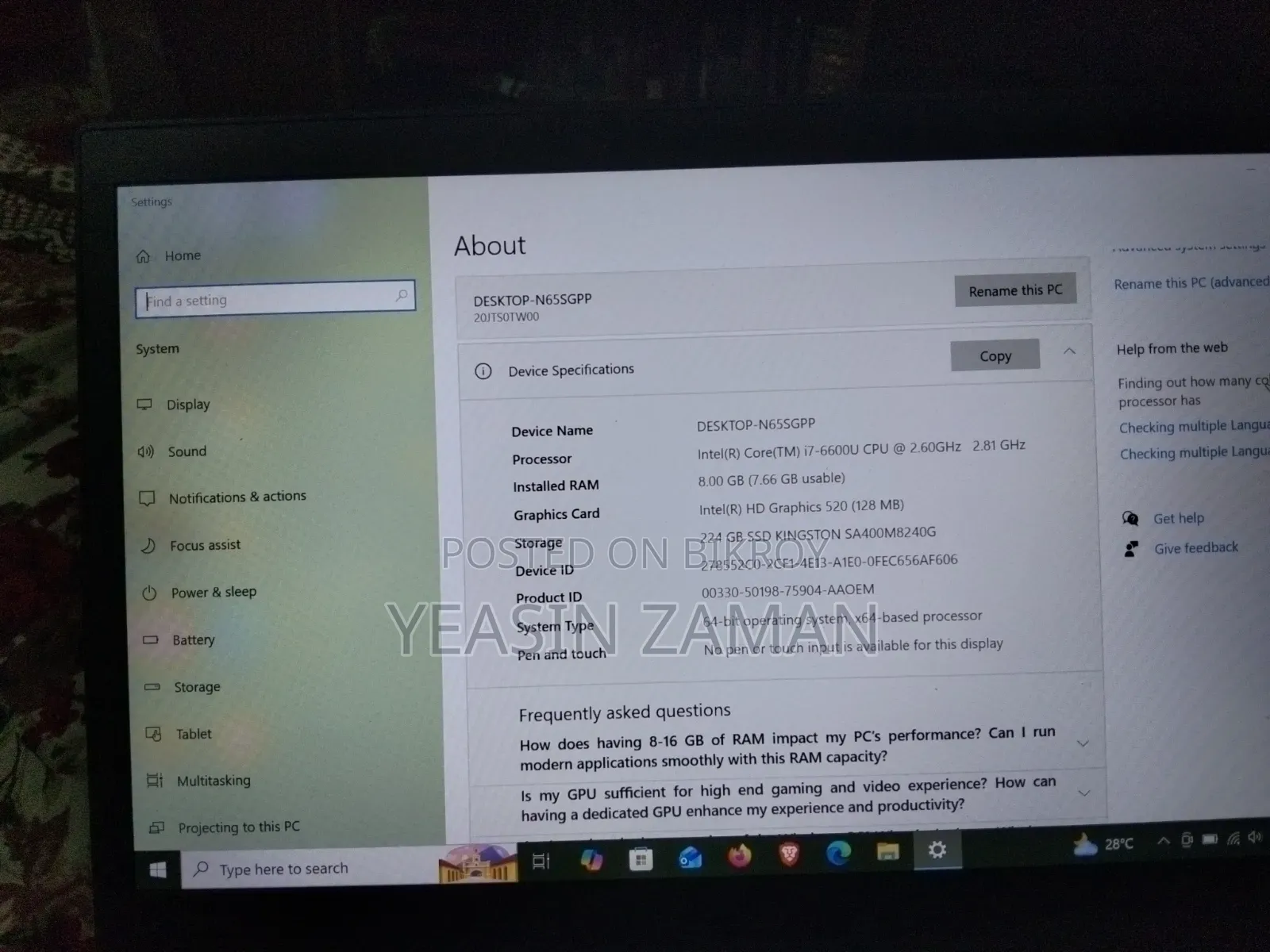 New Laptop Lenovo ThinkPad T470 8GB Intel Core I7 SSD 256GB