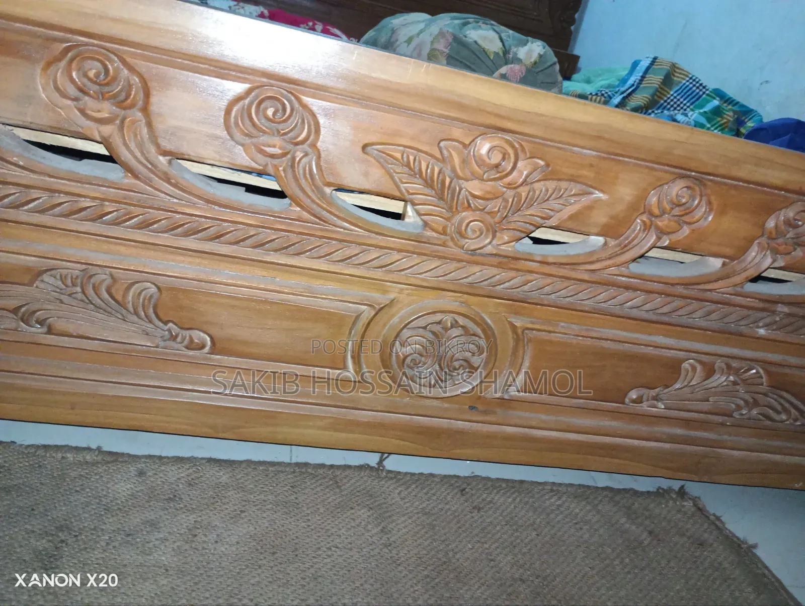 Teak wood bed with beautiful carved design