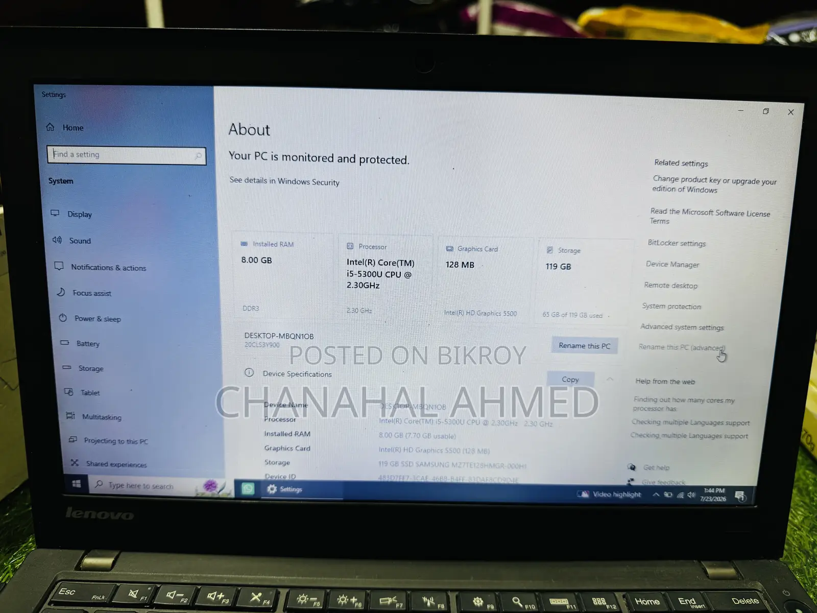 Laptop Lenovo 8GB Intel Core I5 SSD 128GB