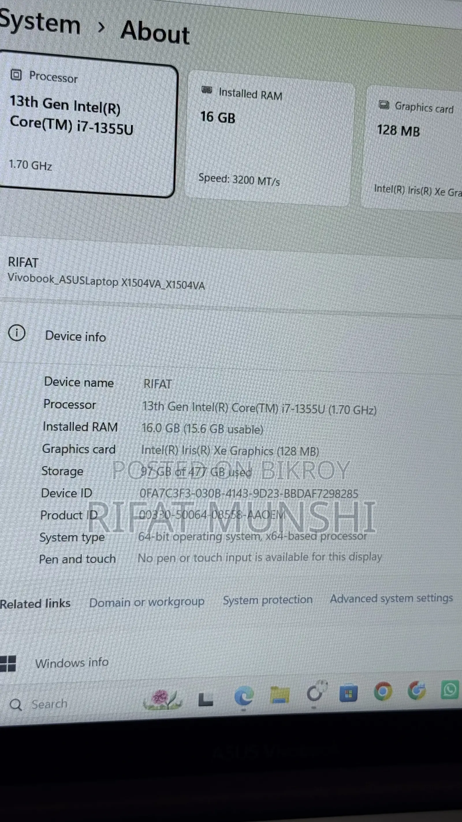 Laptop ASUS Vivobook 15 16GB Intel Core I7 SSD 512GB