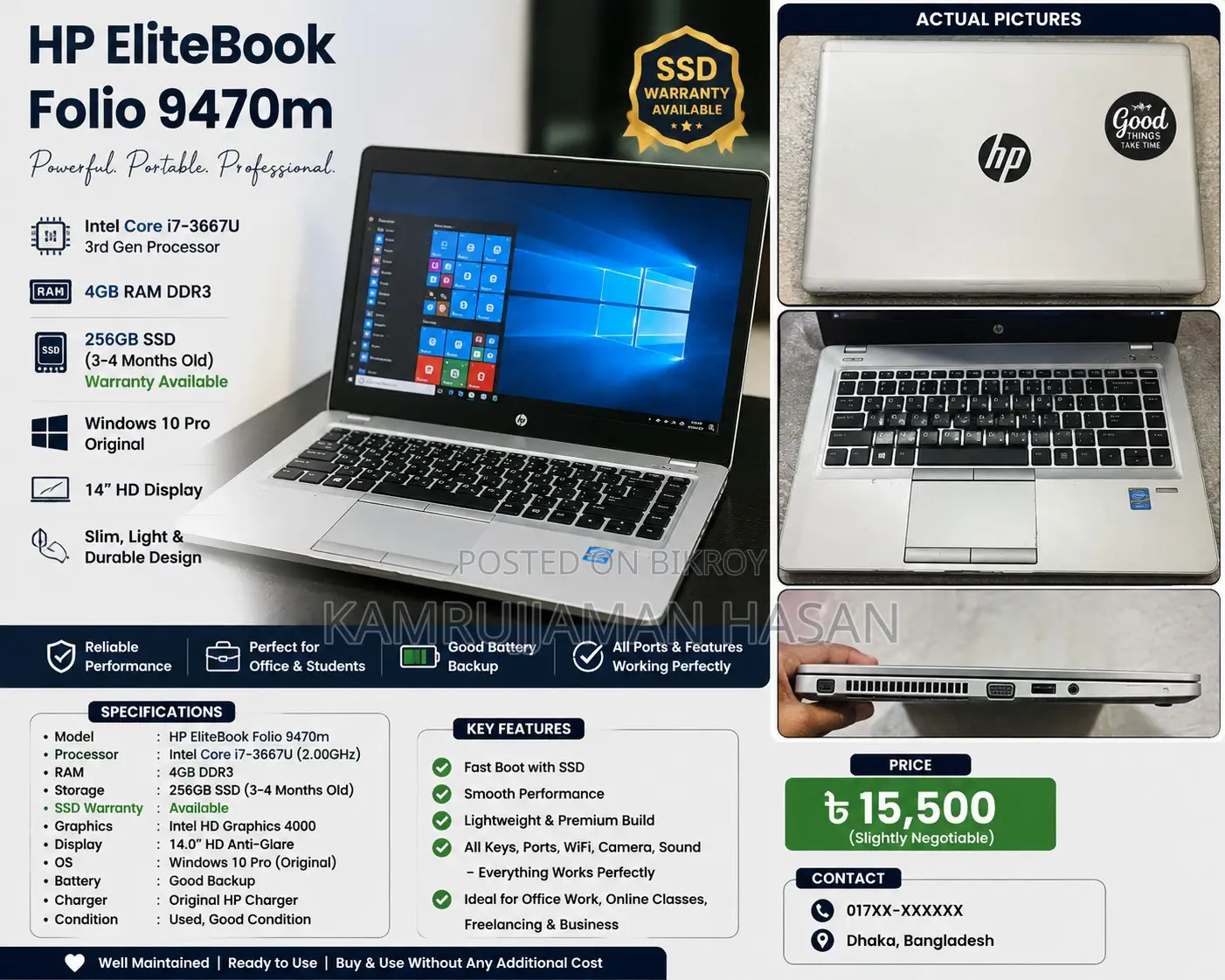 Laptop HP EliteBook Folio 9470M 4GB Intel Core i5 SSD 256GB