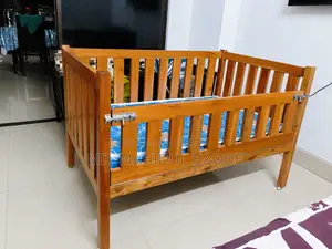 Custom-Made Mahogany Baby Cot With Mattress 4x2.5 Ft