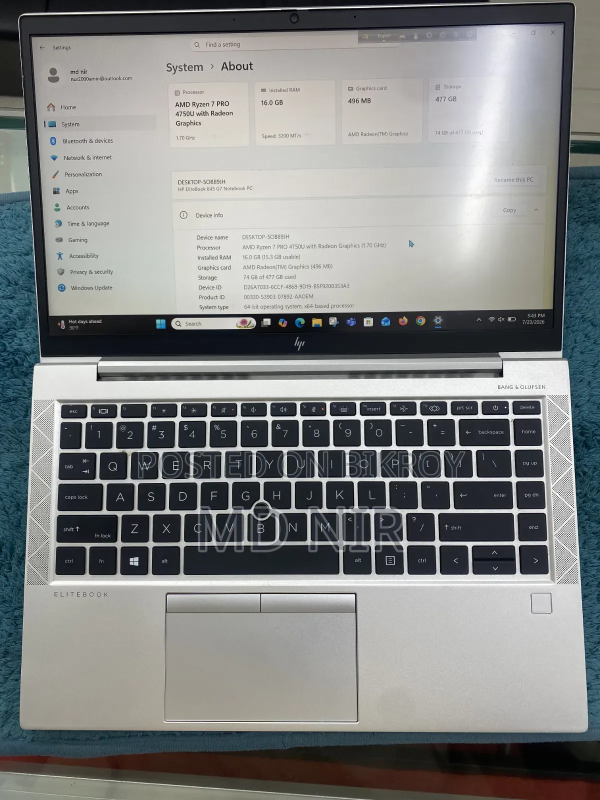 Laptop HP Elitebook 845 G7 16gb Amd Ryzen 7 SSD 512gb