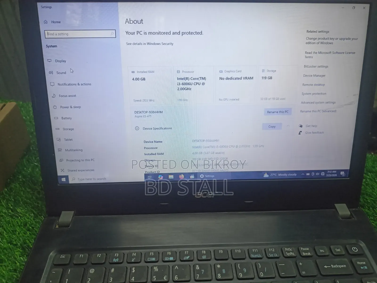 Laptop Acer Aspire 14 4GB Intel Core I3 SSD 500GB